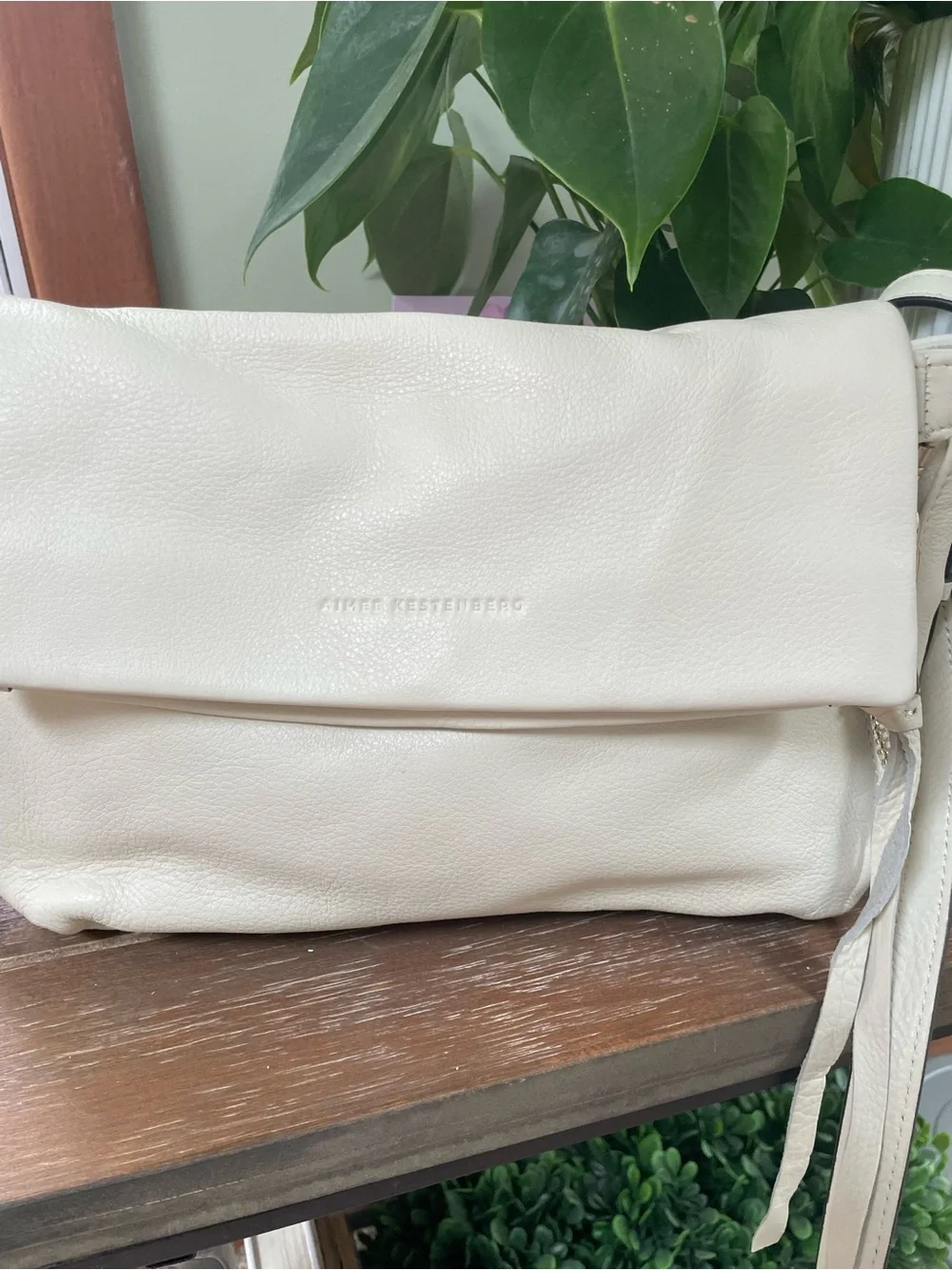 Aimee Kestenberg Fold-Over Leather Crossbody Bag in Cream